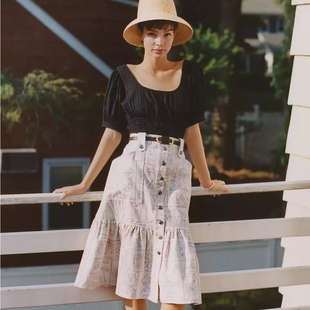NWT Anthropologie Magali Pascal Flounced Midi Skirt Size XS Z189-75